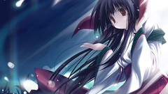 Anime red eyes black hair miko Japanese clothes Tenmu 