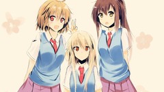 Anime red eyes blondes skirts long hair anime girls brunettes 