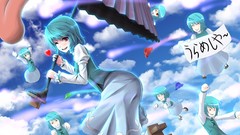 Anime red eyes blue hair anime girls short hair wink touhou 