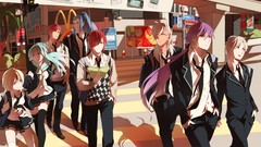 Anime red eyes blue hair blue eyes school uniforms seifuku 