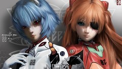 Anime red eyes blue hair blue eyes short hair asuka langley 