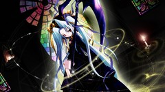 Anime red eyes blue hair scythe