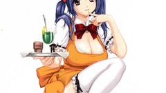 Anime red eyes blue hair smiling anime girls panties artwork 