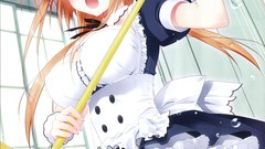 Anime red eyes blush anime girls maids brooms panties scans