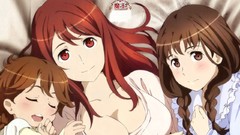 Anime red eyes blush smiling anime girls brown eyes brunettes 