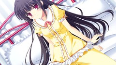 Anime red eyes bow blush long hair anime girls black hair saya 