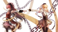 Anime red eyes chains blondes anime girls corset mahou shoujo 