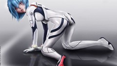 Anime red eyes gloves blue hair anime girls short hair neon 