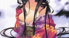 Anime red eyes kimono long hair anime girls cleavage Japanese 