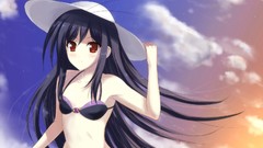 Anime red eyes long hair accel world black hair bikini kuro 