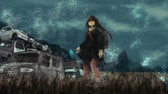 Anime red eyes long hair anime girls brunettes school uniforms 