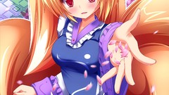 Anime red eyes long hair anime girls flower petals touhou 