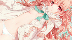 Anime red eyes long hair anime girls panties boobs no bra open 