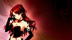 Anime red eyes long hair anime girls ponytails redheads cleavage