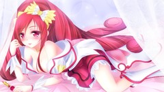 Anime red eyes long hair anime girls precure cleavage