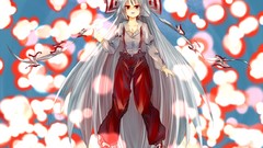 Anime red eyes long hair fujiwara no mokou gray hair touhou 