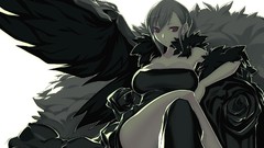 Anime red eyes monochrome anime girls cleavage