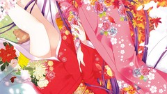 Anime red eyes multicolor anime girls purple hair cleavage 