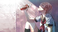 Anime red eyes pink hair seifuku condor