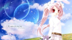 Anime red eyes pink hair skies animal ears