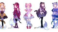 Anime red eyes Ribbons stockings skirts smiling boots mahou 