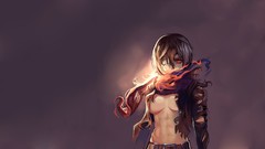 Anime red eyes scarfs anime girls brunettes bandages short hair 