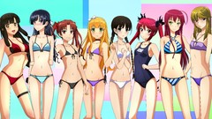 Anime red eyes school blondes blush anime girls green eyes 