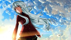 Anime red eyes short hair pantyhose seifuku gray hair