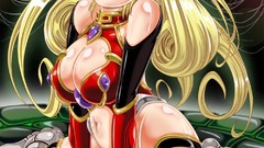 Anime red eyes stockings blondes smiling anime girls cleavage 