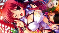 Anime red eyes stockings wink cleavage chinese dress