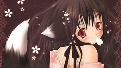 Anime red eyes USA brunettes nekomimi animal ears tails