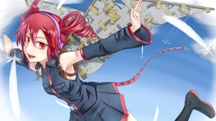 Anime red eyes utau kasane teto detached sleeves