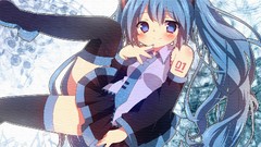 Anime Ribbons blush blue hair long hair anime girls blue eyes 