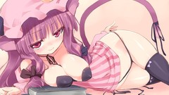 Anime Ribbons blush short hair touhou purple hair patchouli 