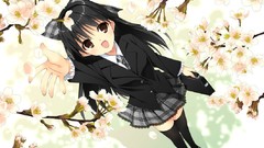 Anime Ribbons brown eyes seifuku black hair cherry blossoms