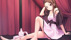 Anime Ribbons lingerie brown eyes brunettes flower petals 