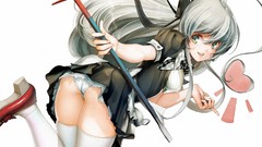 Anime Ribbons long hair anime girls green eyes gray hair ecchi 