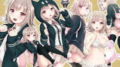 Anime Ribbons pink eyes anime girls short hair seifuku bikini 