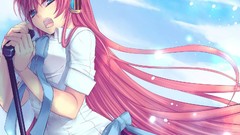 Anime Ribbons pink hair long hair blue eyes singers vocaloid 