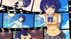 Anime Ribbons skirts blue hair blue eyes school uniforms short 