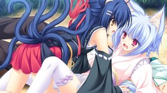 Anime Ribbons stockings anime girls open mouth animal ears tails