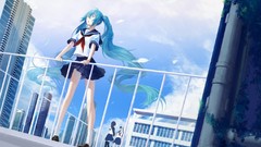 Anime Roof blue hair anime girls blue eyes hatsune miku vocaloid