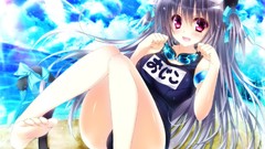 Anime Sample legs anime girls purple hair bikini swimsuits