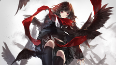 Anime scarf red eyes anime girls dark hair kagerou project Women