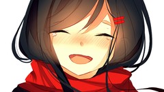 Anime scarfs blush smiling anime girls closed eyes brunettes 