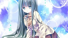 Anime scarfs long hair anime girls aqua hair aqua eyes