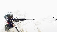 Anime school uniforms girls with guns Simple Background 