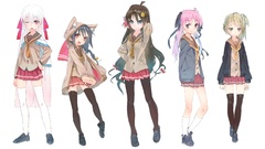 Anime school uniforms pantyhose animal ears Simple Background 