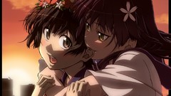 Anime schoolgirls anime girls brown eyes biting brunettes 