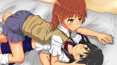 Anime schoolgirls anime girls green eyes brown eyes school 